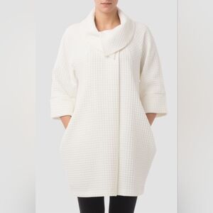 Joseph Ribkoff White Waffle Knit Cowl Neck Jacket
